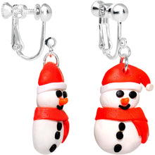 Load image into Gallery viewer, Silver Plated Bundled Up Christmas Snowman Clip On Earrings