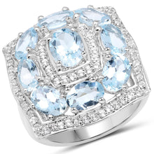 Load image into Gallery viewer, 4.07 Carat Genuine Aquamarine and White Topaz .925 Sterling Silver Ring