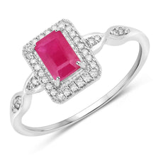 Load image into Gallery viewer, 0.75 Carat Genuine Ruby and White Diamond 14K White Gold Ring