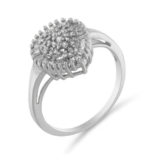 Load image into Gallery viewer, 10K White Gold 1/2 Cttw Round & Baguette Cut Diamond Pear Shaped Domed Pavé Cluster with Halo Cocktail Ring (H-I Color, SI1-SI2 Clarity) - Size 5
