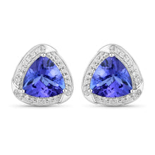 Load image into Gallery viewer, 3.70 Carat Genuine Tanzanite and White Diamond 14K White Gold Earrings