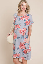 Load image into Gallery viewer, Floral Round Neck Short Tee Dress with Pockets For Women – Comfortable, Casual & Functional for Everyday Wear