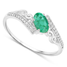 Load image into Gallery viewer, 0.51 Carat Genuine Zambian Emerald and White Diamond 14K White Gold Ring