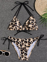 Load image into Gallery viewer, Sunset Bloom 2-Piece Triangle Bikini Set for Women – Vibrant Random Floral Print Halter Neck Swimsuit with Tie-Back Tie-Side Bottoms & High Cut Legs – Women's High-Stretch Swimwear for Summer Beach Escapes