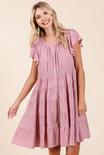 Load image into Gallery viewer, Lace Detail Ruffled Button Down Tiered Dress For Women – Romantic, Fluttering, Delicate, Feminine & Elegant Design