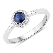 将图片加载到图库查看器,0.52 Carat Genuine Blue Sapphire and White Diamond 14K White Gold Ring