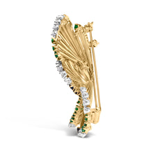 Load image into Gallery viewer, 18K Yellow Gold 2 1/3 Cttw Diamond, Sapphire, and Emerald Sculpted Petal Brooch Pin (G-H Color, VS1-VS2 Clarity)