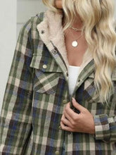 Load image into Gallery viewer, Plaid Snap Down Plush Hooded Jacket Soft & Warm Women Outerwear Cozy And Comfortable Jacket
