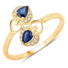 Load image into Gallery viewer, 0.34 Carat Genuine Blue Sapphire and White Diamond 14K Yellow Gold Ring