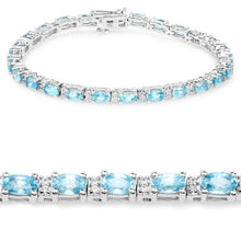 Load image into Gallery viewer, 8.84 Carat Genuine Blue Zircon and Topaz White .925 Sterling Silver Bracelet