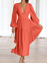 Load image into Gallery viewer, Lightweight Deep V-Neck Balloon Sleeve Maxi Dress Elegant & Flowing Silhouette Unique Dress