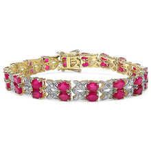 Load image into Gallery viewer, 14K Yellow Gold Plated 18.32 Carat Genuine Glass Filled Ruby & White Diamond .925 Sterling Silver Bracelet
