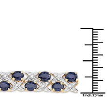 将图片加载到图库查看器,14K Yellow Gold Plated 12.53 Carat Genuine Blue Sapphire and White Diamond .925 Sterling Silver Bracelet