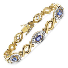 Load image into Gallery viewer, 14K Yellow Gold Plated 3.08 Carat Genuine Tanzanite .925 Sterling Silver Bracelet