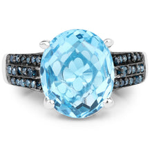 Load image into Gallery viewer, 5.51 Carat Genuine Baby Swiss Blue Topaz and Blue Diamond .925 Sterling Silver Ring
