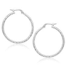 Load image into Gallery viewer, 14k White Gold Tube Textured Round Hoop Earrings