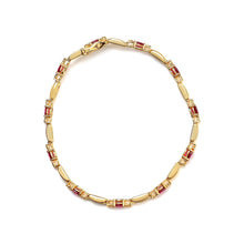 Load image into Gallery viewer, 10K Yellow Gold Oval Ruby and 1/10 Cttw Diamond Bar Prong Set Bracelet (H-I Color, SI1-SI2 Clarity) - Size 7"