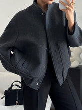 将图片加载到图库查看器,Autumn Casual Full Size Drop Shoulder Snap Down Jacket with Buttoned Front and Pockets