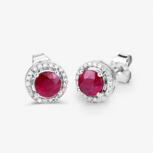 Load image into Gallery viewer, 1.22 Carat Genuine Ruby and White Diamond 14K White Gold Earrings