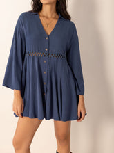 Load image into Gallery viewer, Dusty Blue Long Sleeve Mini Dress Elegant Cutout & Buttoned Design Lightweight Women Dress