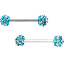 Load image into Gallery viewer, 5/8 Clear Aqua CZ Gem Two Tone Stripe Barbell Nipple Ring Set