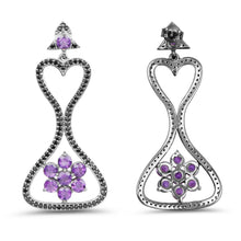 Load image into Gallery viewer, 6.31 Carat Genuine Amethyst & Black Spinel .925 Sterling Silver Earrings
