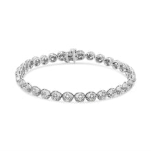 Load image into Gallery viewer, .925 Sterling Silver 1.0 Cttw Diamond Miracle-Plate Open Quatrefoil Flower Circle-Link 7" Tennis Bracelet (I-J color, I3 clarity)