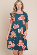Load image into Gallery viewer, New Summer Floral Round Neck Short Tee Dress with Pockets For Women โ Casual and Comfortable Floral Tee Dress with Pockets for Everyday Wear