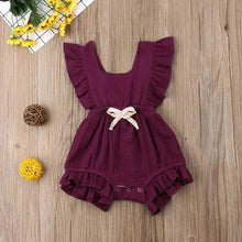 Load image into Gallery viewer, Baby Girl Ruffled Solid Color Sleeveless Backless Romper Jumpsuit Comfy Outfit Excellent Gift For Your Baby Girl