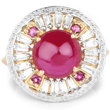 Load image into Gallery viewer, 14K Yellow Gold Plated 8.91 Carat Genuine Glass Filled Ruby, Rhodolite & White Topaz .925 Sterling Silver Ring