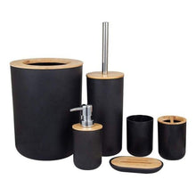 将图片加载到图库查看器,Bamboo Bathroom Accessories Set Plastic Bathroom Kit Soap Dispenser Toothbrush Cup Soap Dish Toilet Brush Holder Trash Can Bathroom Accessories Toothbrush Holder Toothbrush Cup Soap Dispenser Soap Dish Toilet Brush Holder Trash Can For Home Apartment