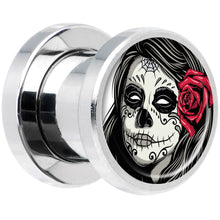Load image into Gallery viewer, Katrina Sugar Skull with Rose Flower Steel Screw Fit Plug Set 0G