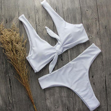 Load image into Gallery viewer, Bandage Bikini Swimwear Women's Bikini Swimsuit Ribbed Tie Side Bathing Suit Scrunch Butt String Thong Bikini Set