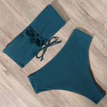 Load image into Gallery viewer, Bandage Bikini Swimwear Women Swimsuit High Waist Bikini Set Bathing Suit Push Up Women's Spaghetti Strap Bandeau Lace Up High Waist 2PCS Bikini Set