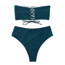 Load image into Gallery viewer, Bandage Bikini Swimwear Women Swimsuit High Waist Bikini Set Bathing Suit Push Up Women's Spaghetti Strap Bandeau Lace Up High Waist 2PCS Bikini Set