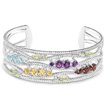 将图片加载到图库查看器,4.82 Carat Genuine Multi Stones .925 Sterling Silver Cuff Bangle