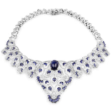 Load image into Gallery viewer, 40.93 Carat Genuine Glass Filled Sapphire and White Diamond .925 Sterling Silver Necklace