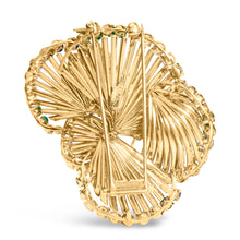 Load image into Gallery viewer, 18K Yellow Gold 2 1/3 Cttw Diamond, Sapphire, and Emerald Sculpted Petal Brooch Pin (G-H Color, VS1-VS2 Clarity)