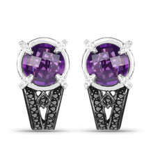 将图片加载到图库查看器,3.61 Carat Genuine Amethyst, Black Diamond and White Diamond .925 Sterling Silver Earrings