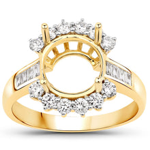 Load image into Gallery viewer, 0.58 Carat Genuine White Diamond 14K Yellow Gold Semi Mount Ring - holds 9.00mm Round Gemstone
