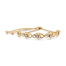 Load image into Gallery viewer, 14K Yellow Gold Plated .925 Sterling Silver 1/10 Cttw Diamond Infinity Heart Shaped 4â€-10†Adjustable Bolo Bracelet (H-I Color, I2-I3 Clarity)
