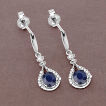 Load image into Gallery viewer, 0.86 Carat Genuine Blue Sapphire and White Diamond 14K White Gold Earrings