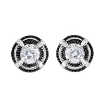 将图片加载到图库查看器,Black Rhodium Plated .925 Sterling Silver Round 1-1/2 cttw Diamond Double Halo 4-Prong Solitaire Milgrain Stud Earrings (H-I Color, I2-I3 Clarity)