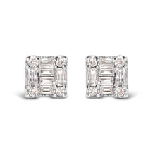 Load image into Gallery viewer, 10K White Gold 1/7 Cttw Round and Baguette Diamond Mosaic Square Stud Earrings (H-I Color, I1-I2 Clarity)
