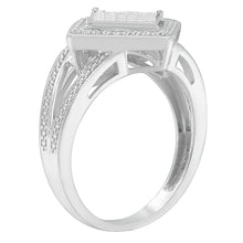 Load image into Gallery viewer, .925 Sterling Silver 1/3 Cttw Invisible Set Princess-Cut Diamond Rhombus and Beaded Halo Ring (H-I Color, SI1-SI2 Clarity) - Ring Size 7