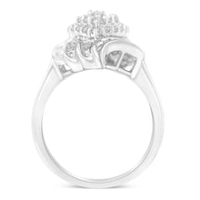 将图片加载到图库查看器,.925 Sterling Silver ¾ Cttw Round and Baguette Cut Diamond Stair-Stepped Cluster Waterfall Cocktail Ring (I-J Color, I2-I3 Clarity) - Size 6