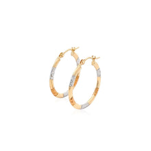 Load image into Gallery viewer, 10k Tri-Color Gold Classic Hoop Earrings with Diamond Cut Details