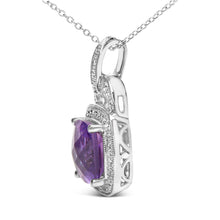 Load image into Gallery viewer, .925 Sterling Silver 10X10 MM Cushion Purple Amethyst and Diamond Accent Halo 18" Pendant Necklace (I-J Color, I1-I2 Clarity)