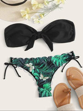 Load image into Gallery viewer, Beach Bikini Woman Lace Up Tie Strapless Leopard Swimsuit Women's Halter Bikini V Cut Bottom Lace Up Two Piece Swimsuits Female Push Up Ruffled Bow Bathing Suit Thong Swimwear