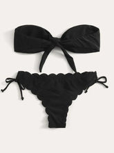 Load image into Gallery viewer, Beach Bikini Woman Lace Up Tie Strapless Leopard Swimsuit Women's Halter Bikini V Cut Bottom Lace Up Two Piece Swimsuits Female Push Up Ruffled Bow Bathing Suit Thong Swimwear